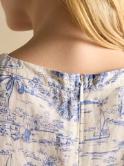 Joules Delphine Blue/White Toile de Jouy Shift Dress With Linen - Image 5 of 6