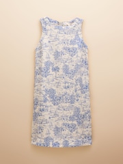 Joules Delphine Blue/White Toile de Jouy Shift Dress With Linen - Image 6 of 6