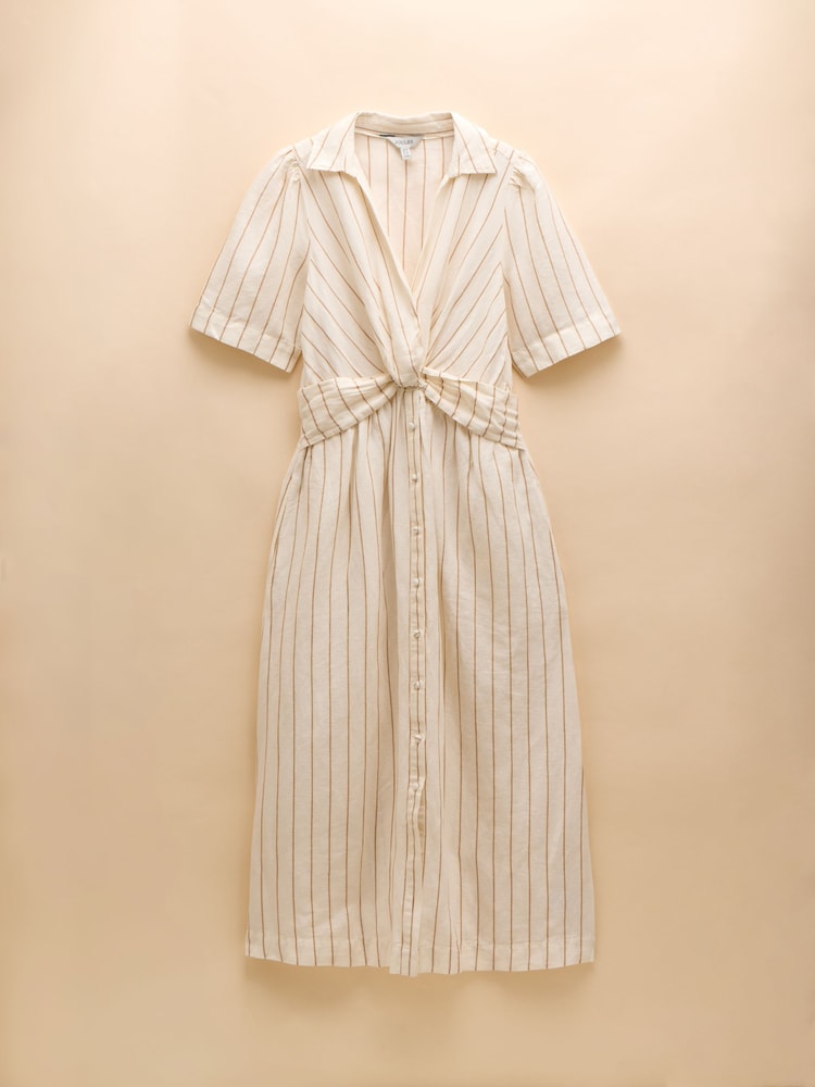 Hellbraun/Weiß - Joules Marina Linen Blend Knot Front Midi Dress - Bild 6 von 6 Hellbraun/Weiß - Joules Marina Linen Blend Knot Front Midi Dress - Bild 6 von 6