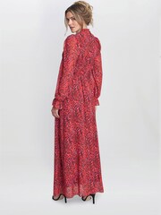Gina Bacconi Rotes Thea Sheered Langarmkleid - Bild 2 von 6