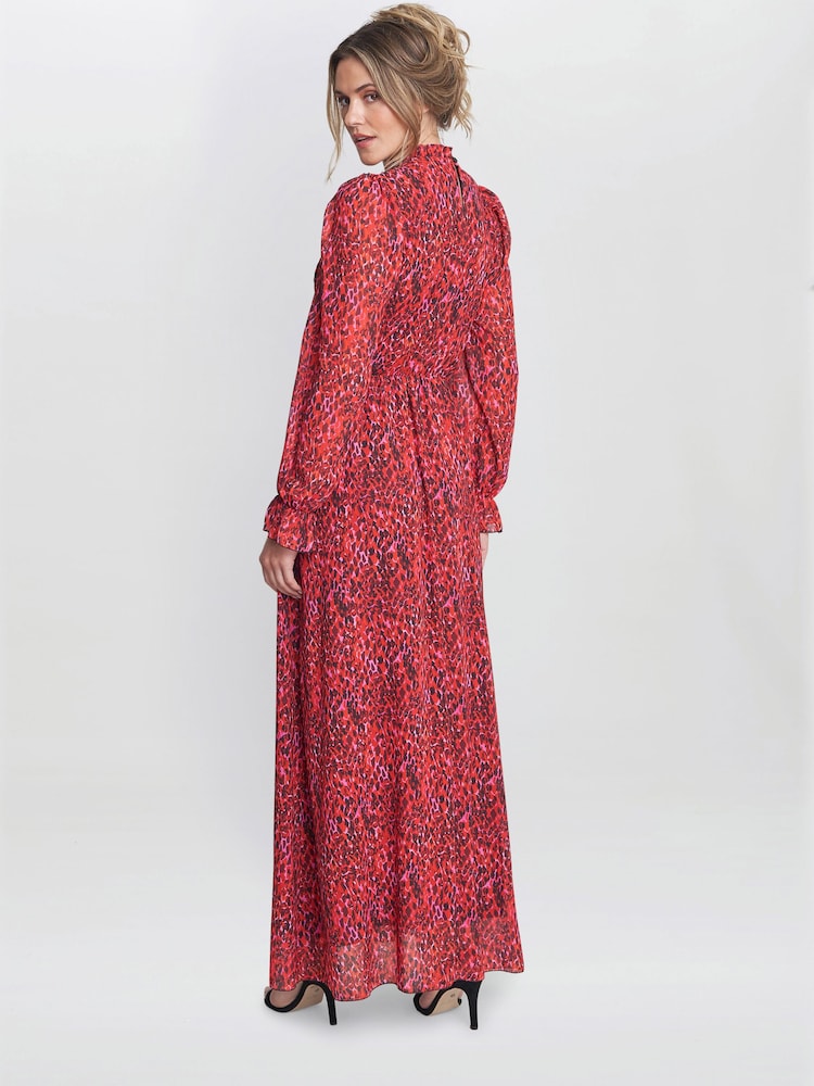 Gina Bacconi Rotes Thea Sheered Langarmkleid - Bild 2 von 6