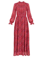 Gina Bacconi Rotes Thea Sheered Langarmkleid - Bild 6 von 6