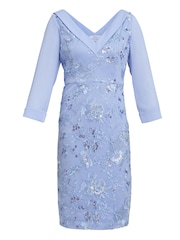Gina Bacconi Blue Daisy Crepe Dress With Embroidery - Image 6 of 6