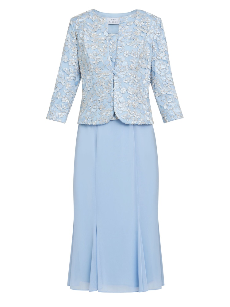 Gina Bacconi Blue Joyce Midi Dress With Embroidered Lace - Image 6 of 6
