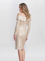 Gina Bacconi Natural Anthea Off The Shoulder Sequin Dress - Image 2 of 5