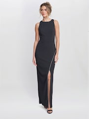 Gina Bacconi Esmeralda Sleeveless Column Maxi Black Dress - Image 1 of 6