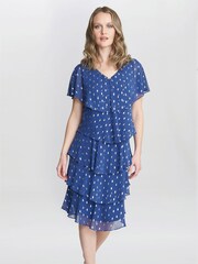 Gina Bacconi Blue Juliette Foil Print Tier Dress - Image 1 of 4