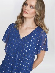 Gina Bacconi Blue Juliette Foil Print Tier Dress - Image 3 of 4