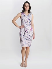 Gina Bacconi Pink Evelina Petite Printed Dress With Hip Detail - Image 3 of 5