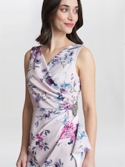 Gina Bacconi Pink Evelina Petite Printed Dress With Hip Detail - Image 4 of 5