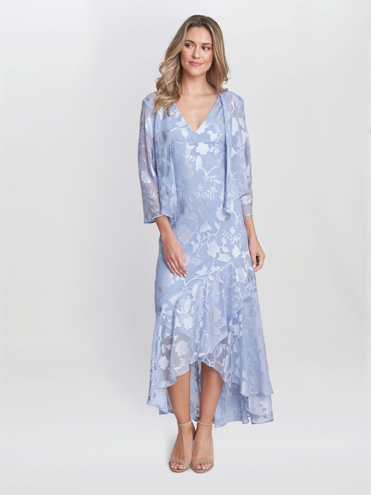 Gina Bacconi Blue Barbara Midi Dress With Cascade Jacket - Image 1 of 6
