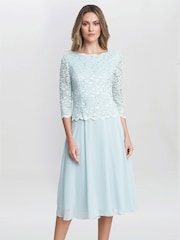 Gina Bacconi Rona Midi Dress With Lace Bodice & Chiffon Skirt - Image 1 of 6