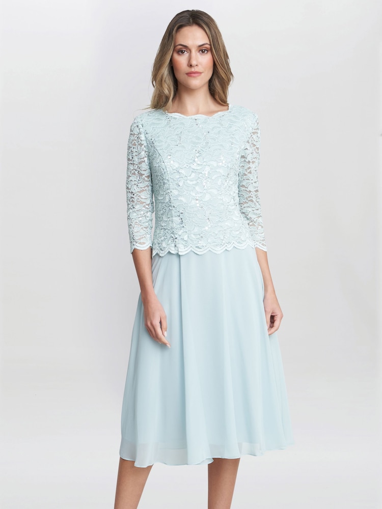 Gina Bacconi Rona Midi Dress With Lace Bodice & Chiffon Skirt - Image 1 of 6