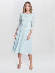 Gina Bacconi Rona Midi Dress With Lace Bodice & Chiffon Skirt - Image 3 of 6