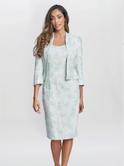 Gina Bacconi Blue Eva Floral Jacquard Dress - Image 1 of 6