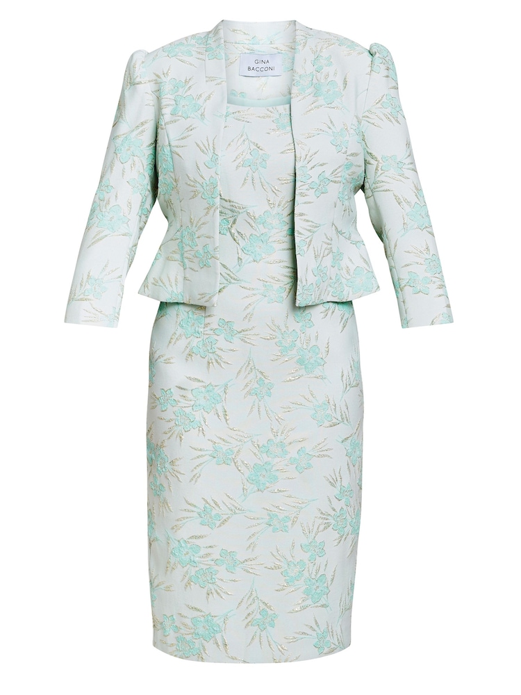 Gina Bacconi Blue Eva Floral Jacquard Dress - Image 6 of 6