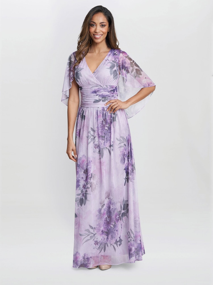 Gina Bacconi Pink Caroline Printed Maxi Dress With Overlay Sleeves - Image 1 of 6