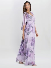 Gina Bacconi Pink Caroline Printed Maxi Dress With Overlay Sleeves - Image 3 of 6