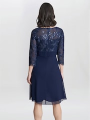 Gina Bacconi Thandie Petite Blue Embroidered Bodice Dress With Pleated Waist - Image 4 of 5