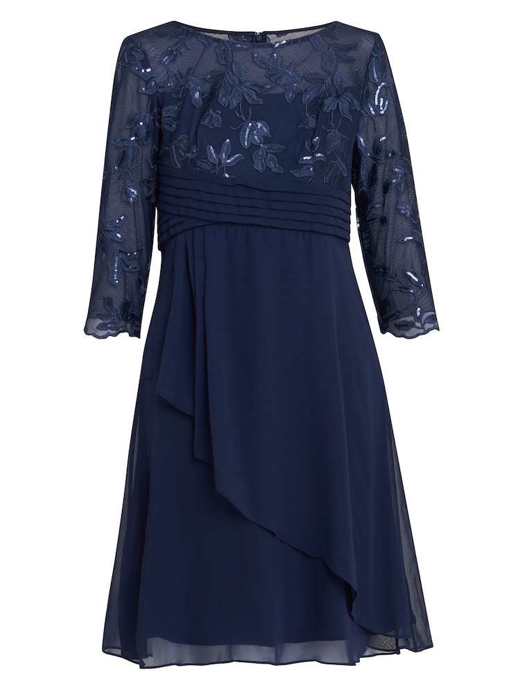 Gina Bacconi Thandie Petite Blue Embroidered Bodice Dress With Pleated Waist - Image 5 of 5