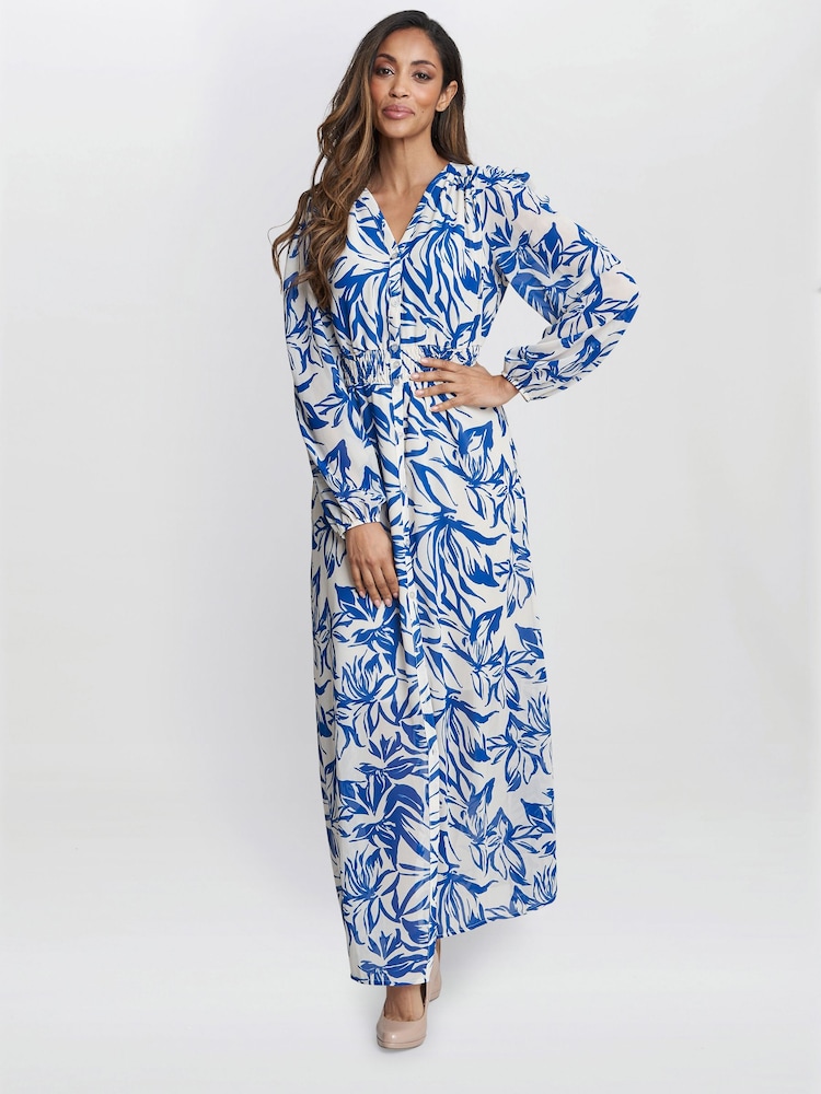 Gina Bacconi Judy Langärmeliges Kleid mit geknöpftem Kragen, Blau - Bild 1 von 5 Gina Bacconi Judy Langärmeliges Kleid mit geknöpftem Kragen, Blau - Bild 1 von 5
