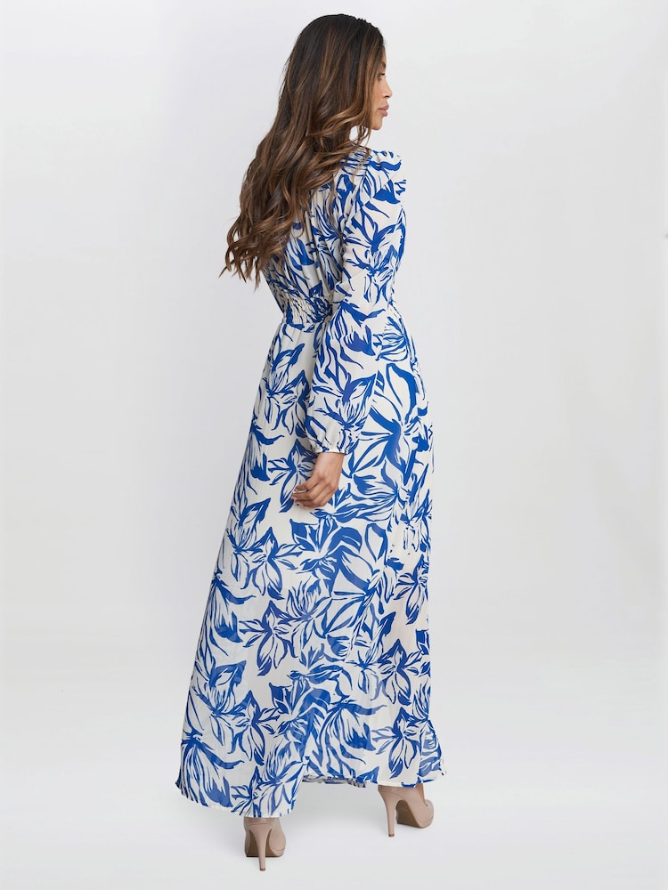 Gina Bacconi Blue Judy Button Neck Long Sleeve Dress - Image 2 of 5