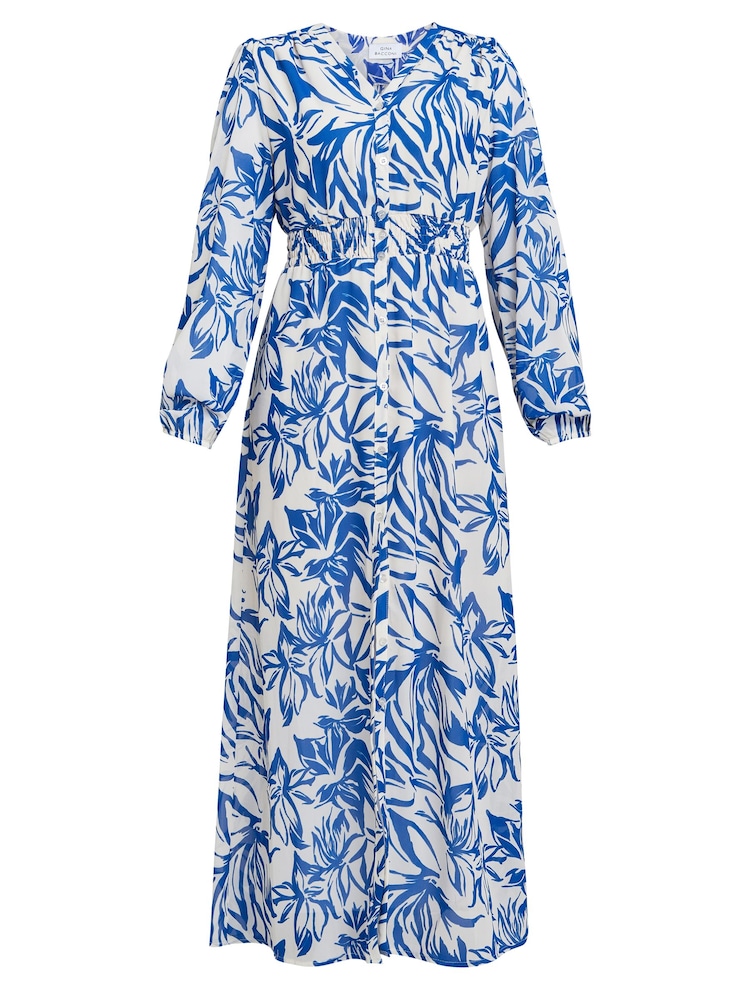 Gina Bacconi Blue Judy Button Neck Long Sleeve Dress - Image 5 of 5