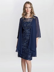Gina Bacconi Blue Marla Petite Embroidered Dress With Matching Chiffon Dress - Image 1 of 5