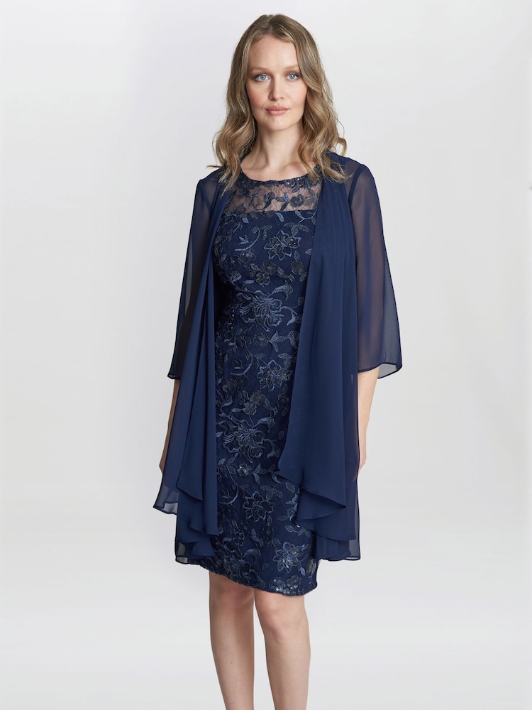 Gina Bacconi Blue Marla Petite Embroidered Dress With Matching Chiffon Dress - Image 1 of 5