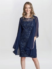 Gina Bacconi Blue Marla Petite Embroidered Dress With Matching Chiffon Dress - Image 2 of 5