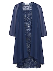 Gina Bacconi Blue Marla Petite Embroidered Dress With Matching Chiffon Dress - Image 5 of 5