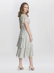 Gina Bacconi Gold Cassie Polka Dot Midi Tier Dress - Image 2 of 5