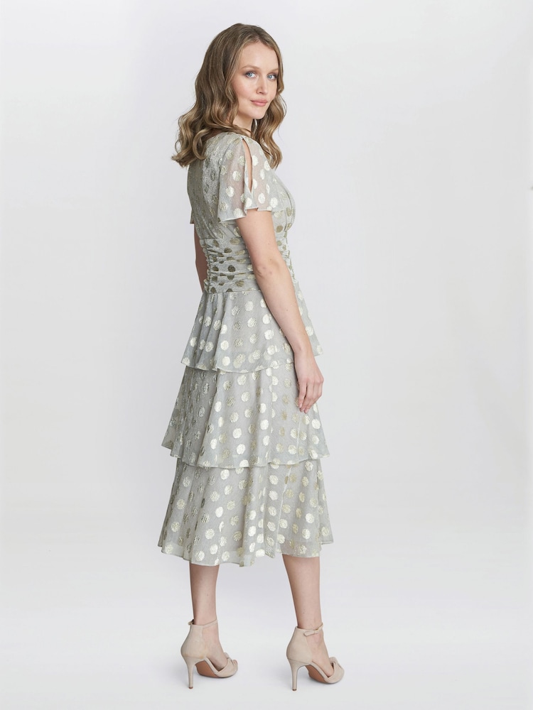 Gina Bacconi Gold Cassie Polka Dot Midi Tier Dress - Image 2 of 5