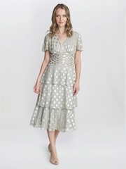 Gina Bacconi Gold Cassie Polka Dot Midi Tier Dress - Image 3 of 5