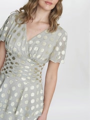 Gina Bacconi Gold Cassie Polka Dot Midi Tier Dress - Image 4 of 5