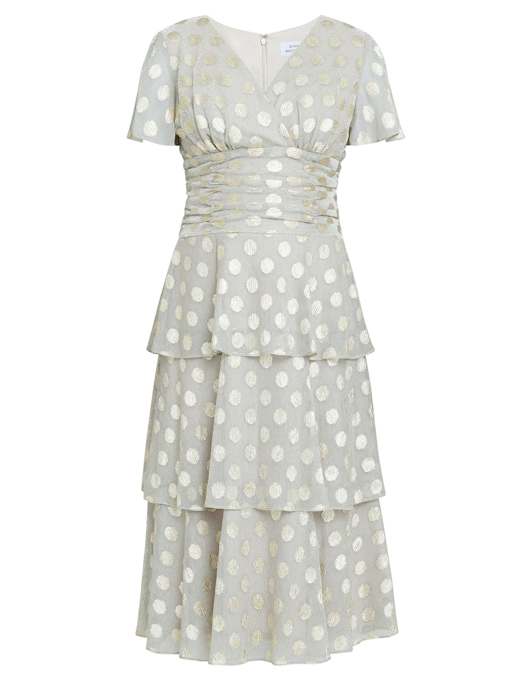 Gina Bacconi Gold Cassie Polka Dot Midi Tier Dress - Image 5 of 5