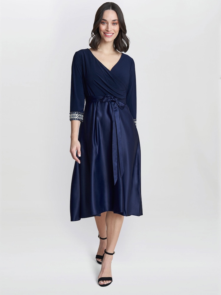 Gina Bacconi Blue Doris Petite Midi High Low Dress With Tie Belt - Image 1 of 5