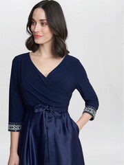 Gina Bacconi Blue Doris Petite Midi High Low Dress With Tie Belt - Image 4 of 5