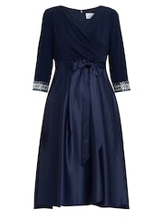 Gina Bacconi Blue Doris Petite Midi High Low Dress With Tie Belt - Image 5 of 5