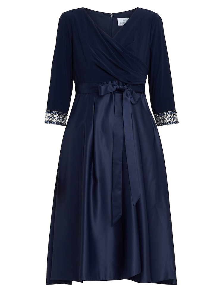 Gina Bacconi Blue Doris Petite Midi High Low Dress With Tie Belt - Image 5 of 5