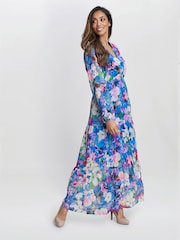 Gina Bacconi Blue Iona Print Stand Collar Dress - صورة 3 من 5