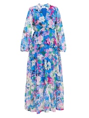 Gina Bacconi Blue Iona Print Stand Collar Dress - صورة 5 من 5