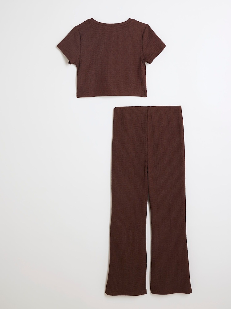 River Island Girls Textured 100% Cotton T-Shirt and Kickflare Trousers Set - Bild 2 von 4 River Island Girls Textured 100% Cotton T-Shirt and Kickflare Trousers Set - Bild 2 von 4