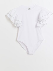 River Island White Girls Rhinestone Frill 100% Cotton Bodysuit - Image 1 of 3