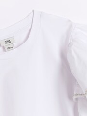 River Island White Girls Rhinestone Frill 100% Cotton Bodysuit - Image 2 of 3