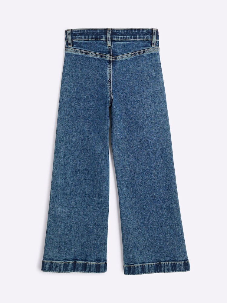 River Island Blue Girls Seam Front Pocket Flare 100% Cotton Jeans - Image 2 of 4