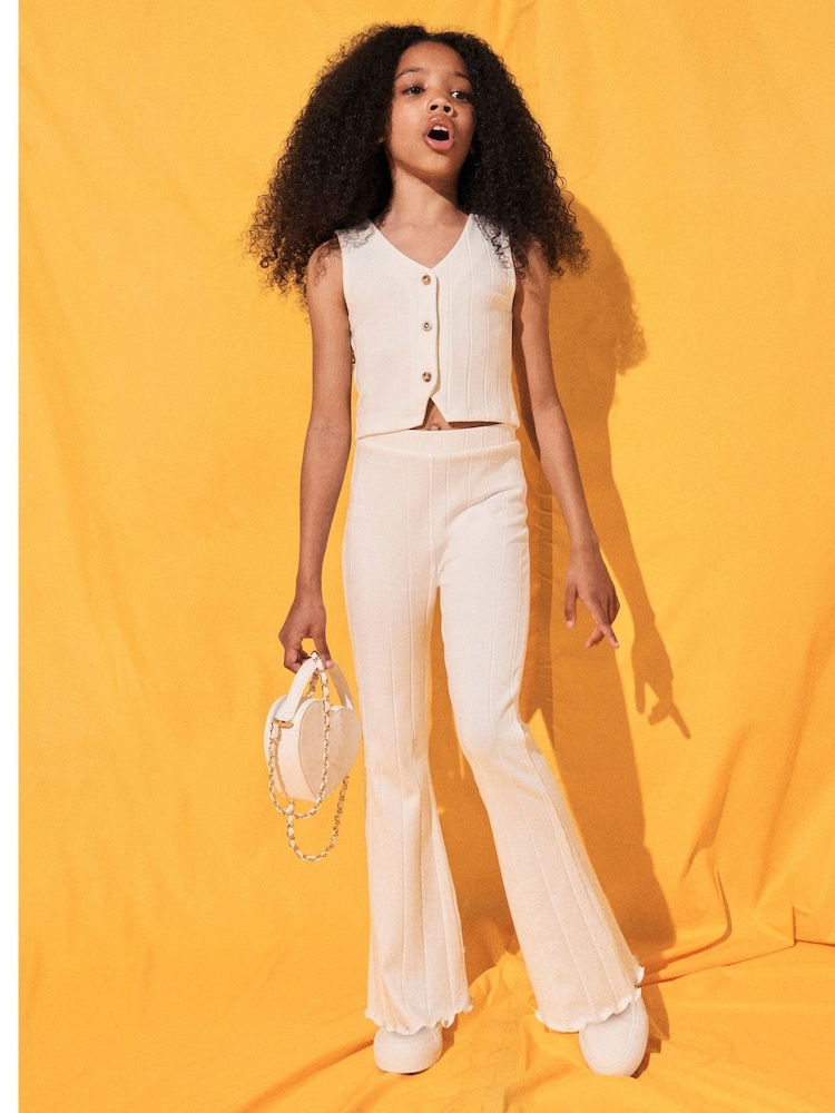 أبيض - طقم بناتي من صديري مضلَّع وبنطلون قطن 100% من River Island - صورة 2 من 5
