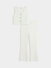 أبيض - طقم بناتي من صديري مضلَّع وبنطلون قطن 100% من River Island - صورة 3 من 5