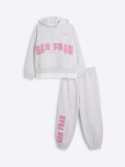 River Island Grey Girls Lounge 100% Cotton Hoodie and Joggers Set - Image 1 of 4