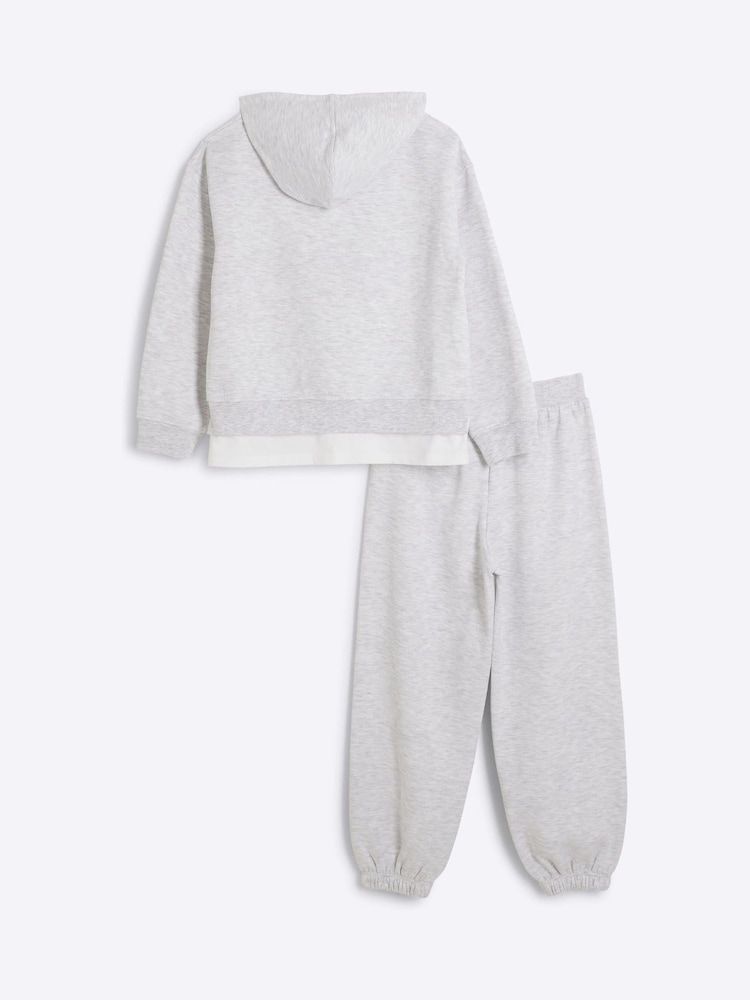 River Island Grey Girls Lounge 100% Cotton Hoodie and Joggers Set - Image 2 of 4 River Island Grey Girls Lounge 100% Cotton Hoodie and Joggers Set - Image 2 of 4